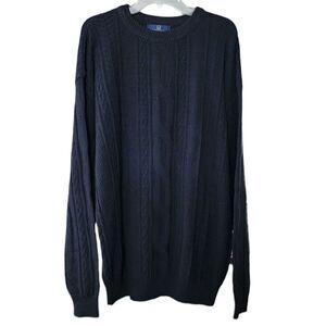 Enro Traditions Men's 1XL Tall Cable Knit‎ Grandpa Sweater Navy 100% Cotton